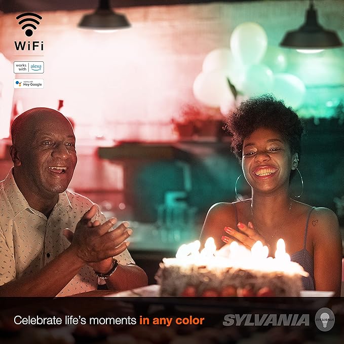 SYLVANIA Wifi LED Smart Light Bulb, 65W Equivalent Full Color and Tunable White BR30, Dimmable, Compatible with Alexa and Google Home Only - 4 Count (Pack of 1) (75688)