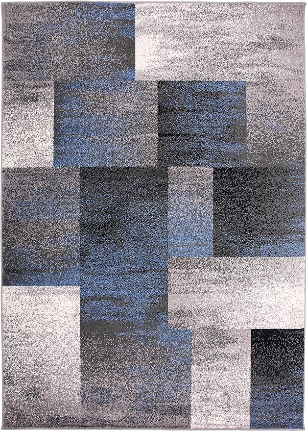 Rugshop Modern Distressed Boxes Area Rug 5' x 7' Blue