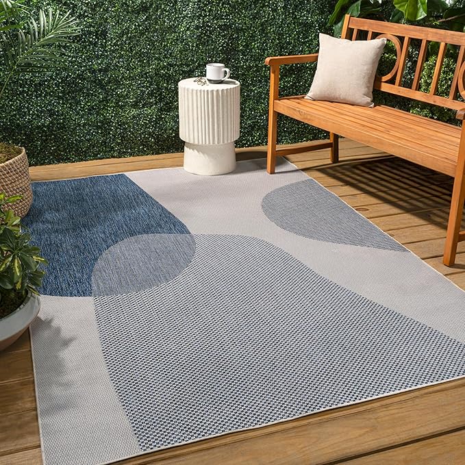 JONATHAN Y Geometric Organic Shapes Indoor Outdoor Area Rug 8X10 Cream/Navy, Zia Modern for Backyard, Patio, Porch, Easy-Cleaning, High Traffic, Pet-Friendly, Non-Shedding (TSN306B-8)