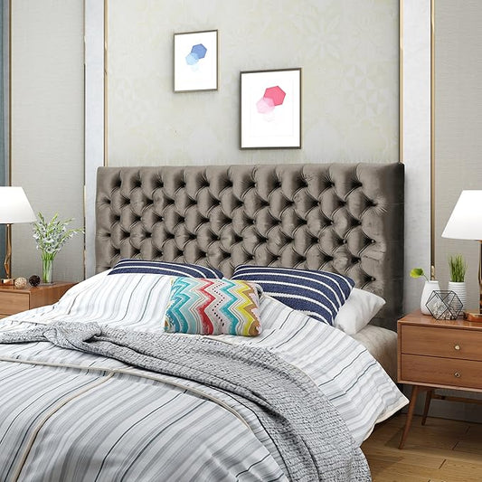 Christopher Knight Home Jezebel Velvet Headboard, Queen / Full, Grey / Black Steel