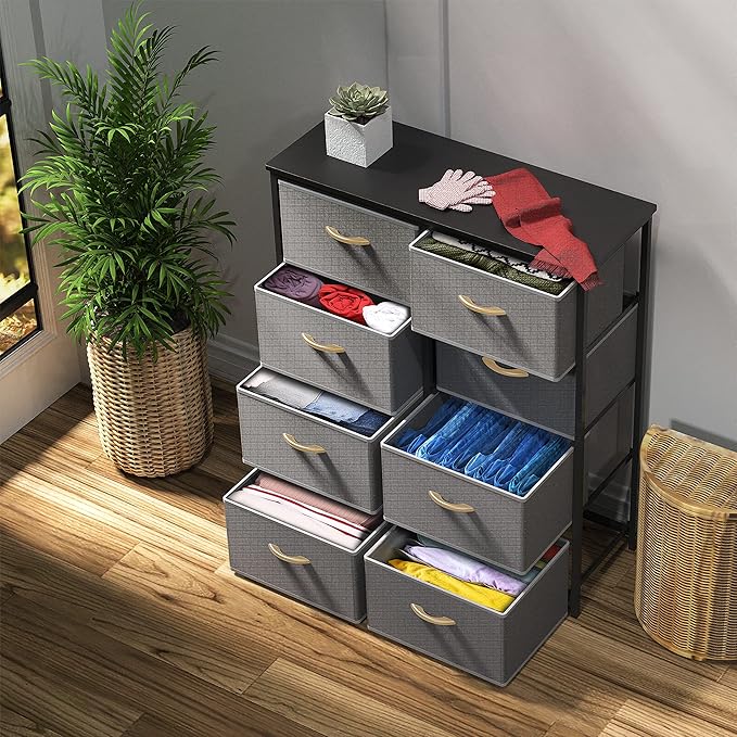 SIMPLE HOUSEWARE 8 Drawer Wide Dresser Tall Storage Tower, Dark Grey