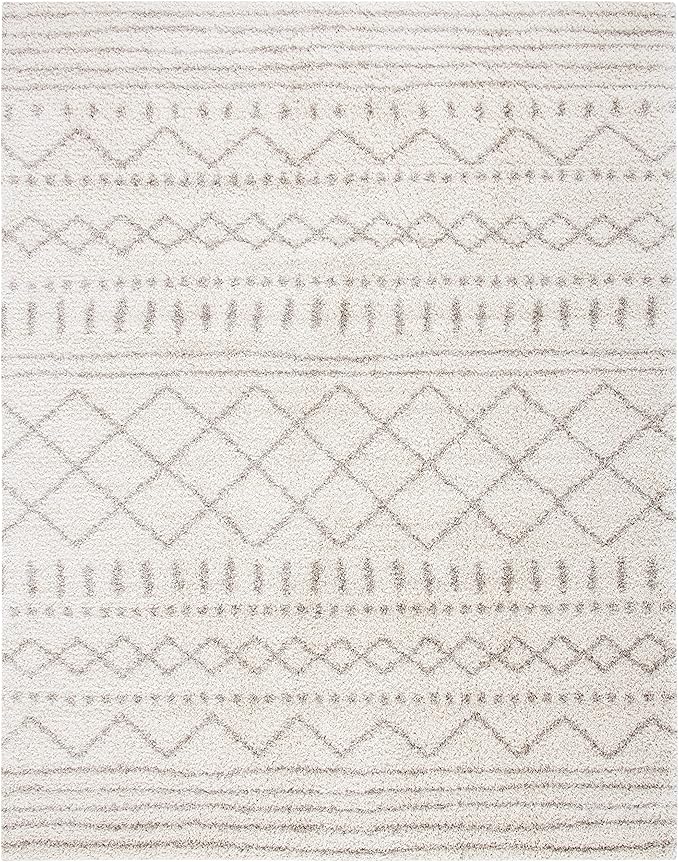 SAFAVIEH Arizona Shag Collection Area Rug - 9' x 12', Ivory & Beige, Moroccan Design, Non-Shedding & Easy Care, 1.6-inch Thick Ideal for High Traffic Areas in Living Room, Bedroom (ASG741A)
