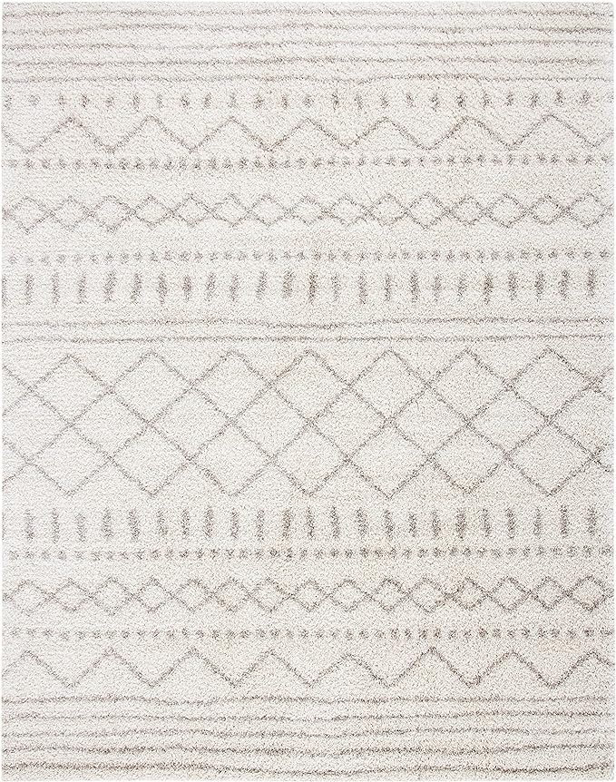 SAFAVIEH Arizona Shag Collection Area Rug - 6'7" x 9'2", Ivory & Beige, Moroccan Design, Non-Shedding & Easy Care, 1.6-inch Thick Ideal for High Traffic Areas in Living Room, Bedroom (ASG741A)