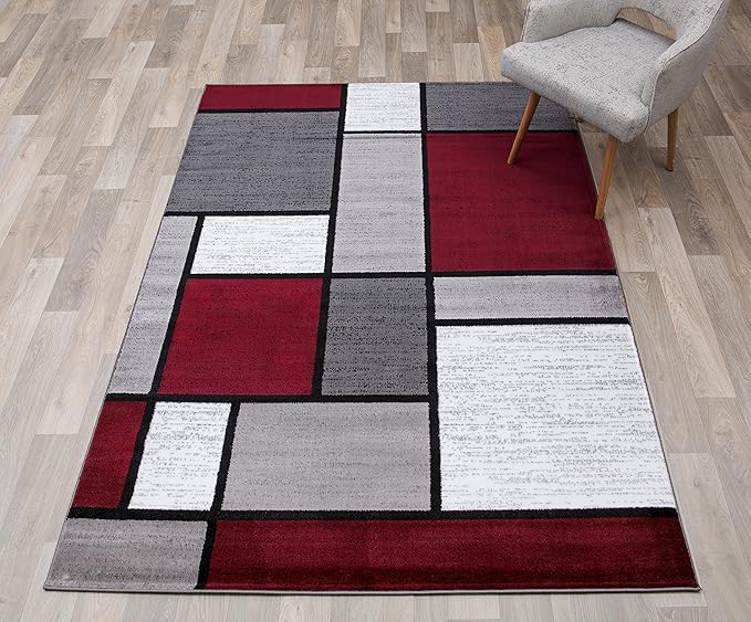 Rugshop Contemporary Modern Boxes Area Rug 9' X 12' Red