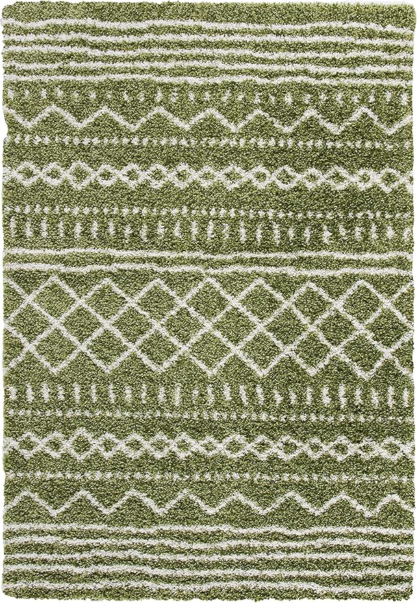 SAFAVIEH Arizona Shag Collection Area Rug - 5'1" x 7'6", Green & Ivory, Moroccan Design, Non-Shedding & Easy Care, 1.6-inch Thick Ideal for High Traffic Areas in Living Room, Bedroom (ASG741X)