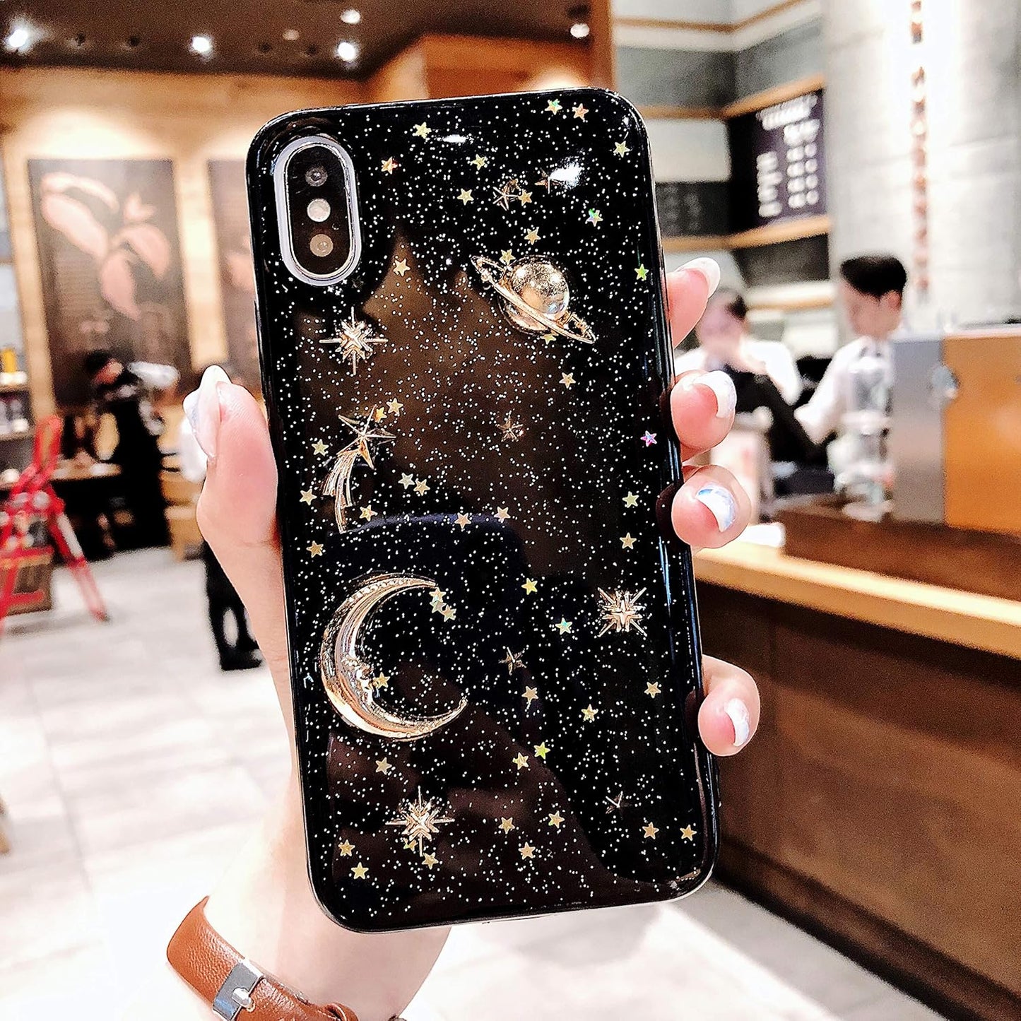 iPhone XR Case Bling Planet Glitter with Space Sparkle Moon Star Universe, Soft TPU Silicone Shockproof Cover