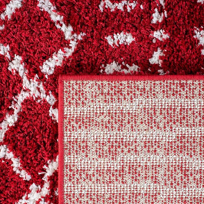SAFAVIEH Arizona Shag Collection Area Rug - 5'1" x 7'6", Red & Ivory, Moroccan Design, Non-Shedding & Easy Care, 1.6-inch Thick Ideal for High Traffic Areas in Living Room, Bedroom (ASG741Q)