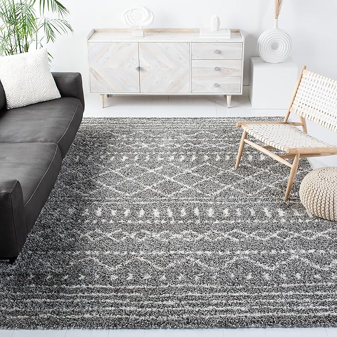 SAFAVIEH Area Rug 8x10 - Arizona Shag Collection - Large - Brown & Ivory, Moroccan Design, Non-Shedding & Easy Cleaning, Ultra Plush Thick Pile, Ideal for Living Room, Bedroom, Dining Space (ASG741B)