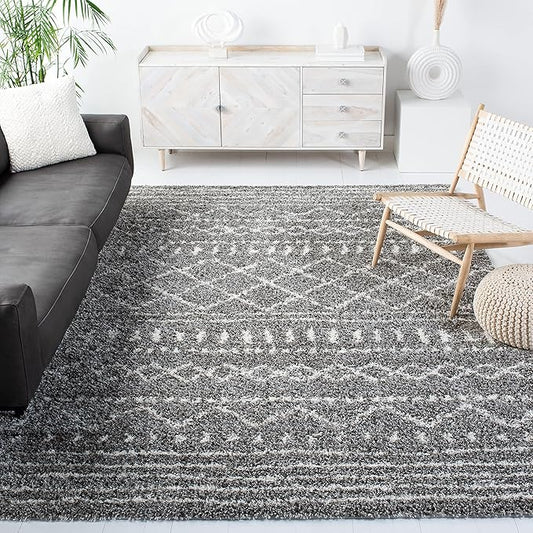 SAFAVIEH Arizona Shag Collection Area Rug - 5'1" Square, Brown & Ivory, Moroccan Design, Non-Shedding & Easy Care, 1.6-inch Thick Ideal for High Traffic Areas in Living Room, Bedroom (ASG741B)