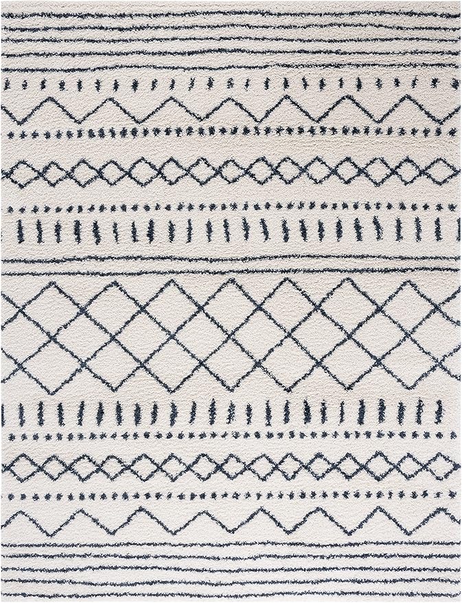 SAFAVIEH Area Rug 8x10 - Arizona Shag Collection - Large - Ivory & Slate, Moroccan Design, Non-Shedding & Easy Cleaning, Ultra Plush Thick Pile, Ideal for Living Room, Bedroom, Dining Space (ASG741M)