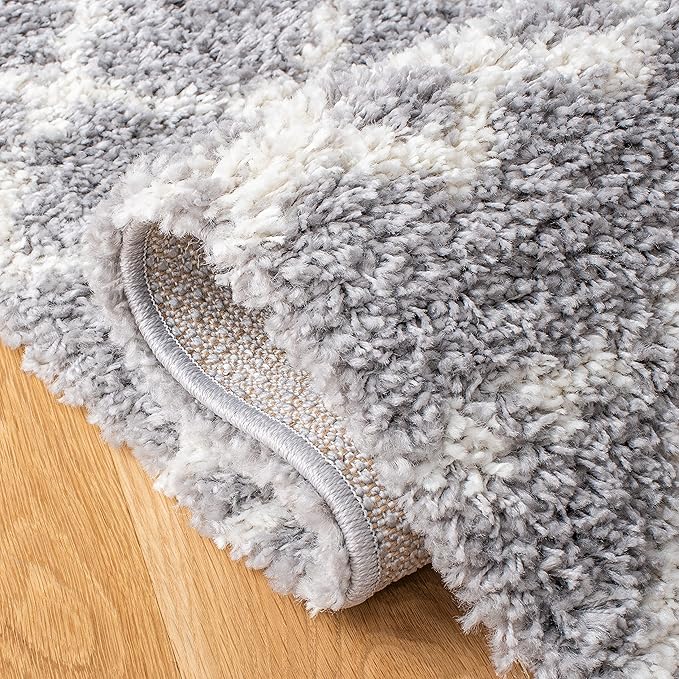 SAFAVIEH Arizona Shag Collection Area Rug - 6'7" x 9'2", Grey & Ivory, Moroccan Design, Non-Shedding & Easy Care, 1.6-inch Thick Ideal for High Traffic Areas in Living Room, Bedroom (ASG741G)