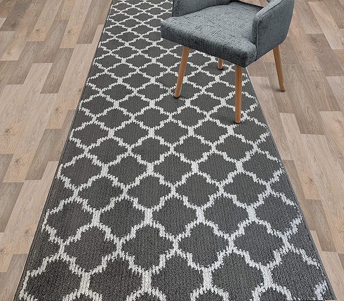 Custom Size Modern Runner Rug Carpet for Hallway Entryway Foyer Kitchen, Slip Resistant Latex Rubber Backed 31 inch Wide X Customized Length, Dark Grey, 31 inch X 5 feet