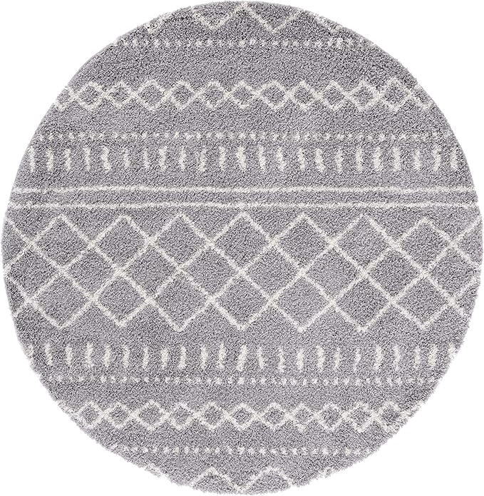 SAFAVIEH Arizona Shag Collection 6'7" Round Grey/Ivory ASG741G Moroccan Non-Shedding Entryway Foyer Living Room Bedroom Kitchen 1.2-inch Thick Area Rug