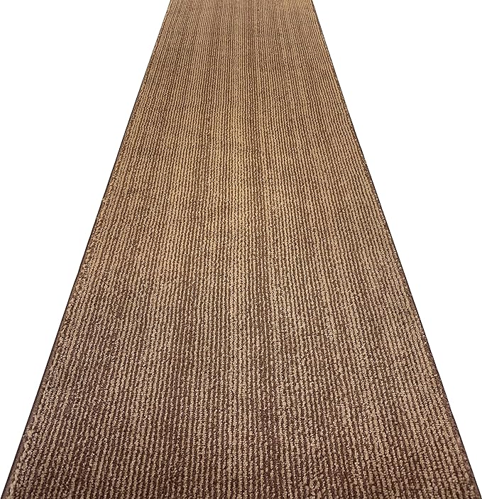 31 inch Wide Hallway Runner Rug, Custom Size, Non-Slip, Modern Scandinavian, Stripe Brown, 8 ft, Flexible Length Options