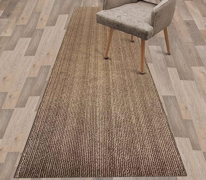 Custom Length Cut to Size Wide Width Carpet Runner Rug for Hallways, Slip Resistant Latex Rubber Backed, 31 inch Wide X Customized Length, Stripe Brown, 31 inch X 15 feet