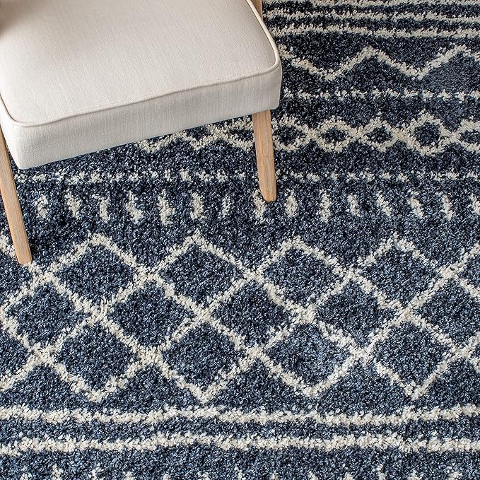 SAFAVIEH Arizona Shag Collection Runner Rug - 2'3" x 6' Runner, Slate Blue & Ivory, Moroccan Design, Non-Shedding, 1.6-inch Thick, Ideal for High Traffic Areas in Living Room, Bedroom (ASG741L-26)