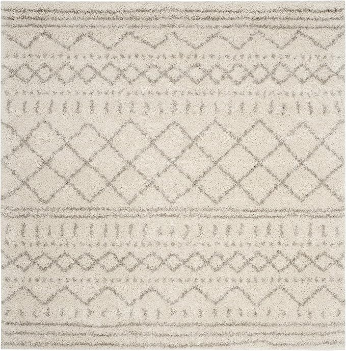 SAFAVIEH Arizona Shag Collection Area Rug - 11' Square, Ivory & Beige, Moroccan Design, Non-Shedding & Easy Care, 1.6-inch Thick Ideal for High Traffic Areas in Living Room, Bedroom (ASG741A)