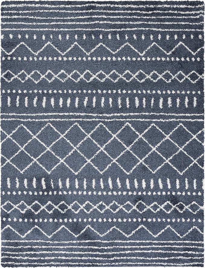 SAFAVIEH Arizona Shag Collection Area Rug - 10' x 14', Slate Blue & Ivory, Moroccan Design, Non-Shedding, 1.6-inch Thick, Ideal for High Traffic Areas in Living Room, Bedroom (ASG741L-10)
