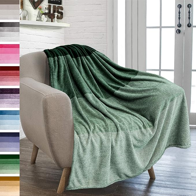 PAVILIA Green Ombre Fleece Throw Blanket for Couch, Soft Flannel Blanket for Sofa Bed Room, Plush Lightweight Emerald Forest Dark Green Gradient Blanket, Cozy Microfiber Decorative Gift Throw, 50x60