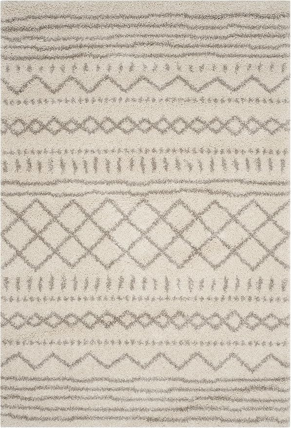 SAFAVIEH Arizona Shag Collection Accent Rug - 4' x 6', Ivory & Beige, Moroccan Design, Non-Shedding & Easy Care, 1.6-inch Thick Ideal for High Traffic Areas in Entryway, Living Room, Bedroom (ASG741A)