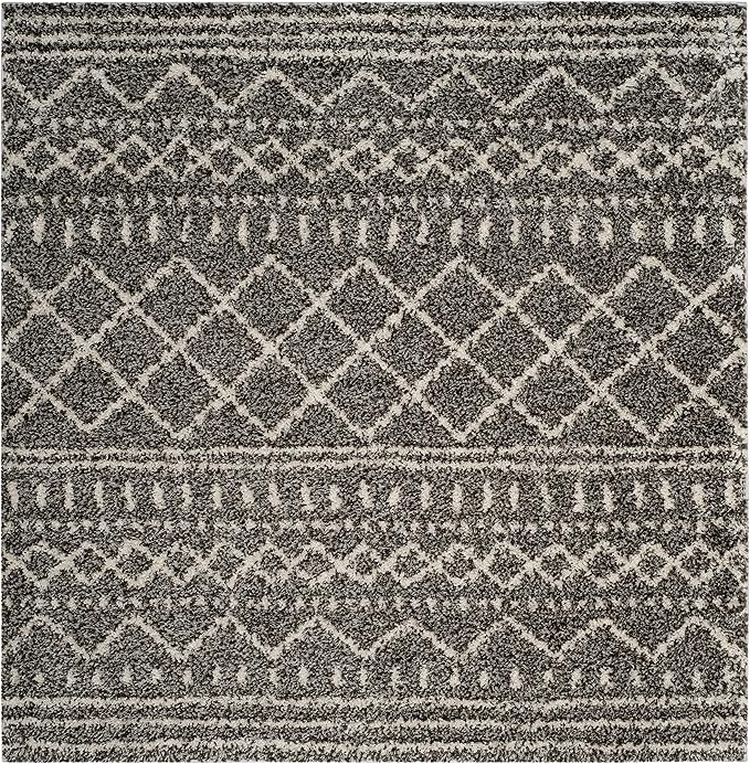 SAFAVIEH Arizona Shag Collection Area Rug - 6'7" Square, Brown & Ivory, Moroccan Design, Non-Shedding & Easy Care, 1.6-inch Thick Ideal for High Traffic Areas in Living Room, Bedroom (ASG741B)