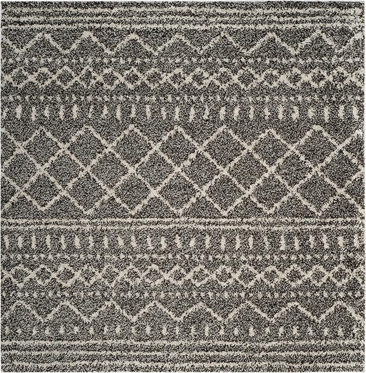 SAFAVIEH Arizona Shag Collection Area Rug - 6'7" Square, Brown & Ivory, Moroccan Design, Non-Shedding & Easy Care, 1.6-inch Thick Ideal for High Traffic Areas in Living Room, Bedroom (ASG741B)