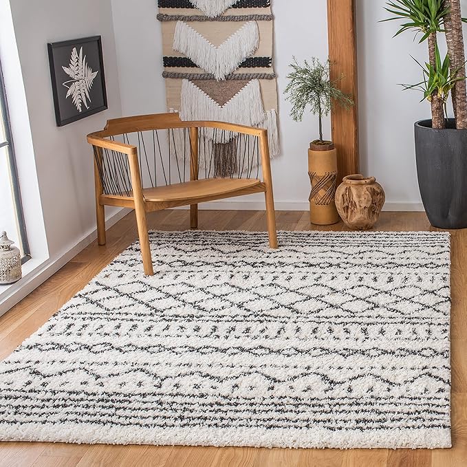 SAFAVIEH Arizona Shag Collection Area Rug - 6' x 8', Ivory & Black, Non-Shedding & Easy Cleaning, Plush Thick Pile, Ideal for Living Room, Bedroom, Dining Space (ASG741Z)