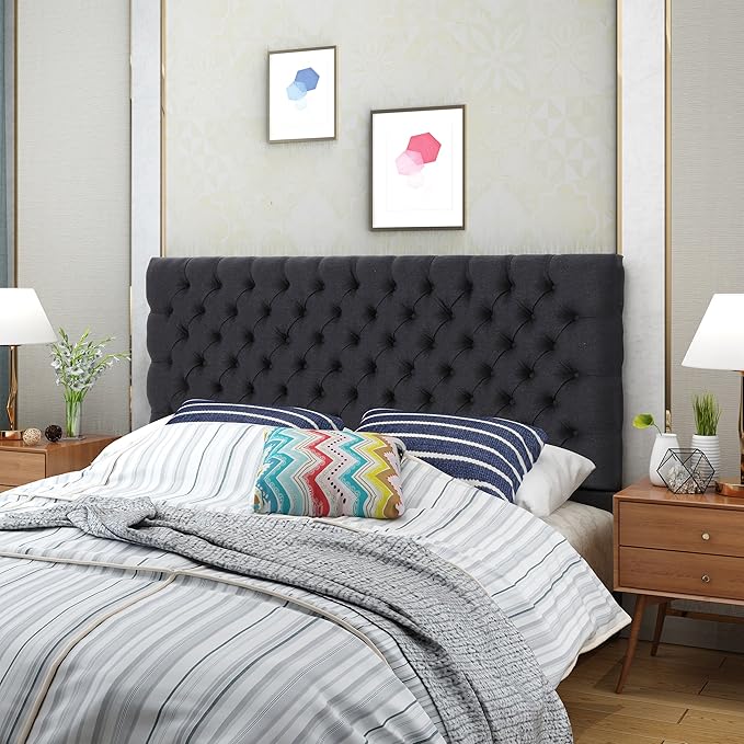 Christopher Knight Home Jezebel Fabric Headboard, Queen / Full, Dark Charcoal / Black Steel