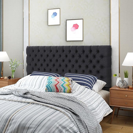 Christopher Knight Home Jezebel Fabric Headboard, Queen / Full, Dark Charcoal / Black Steel
