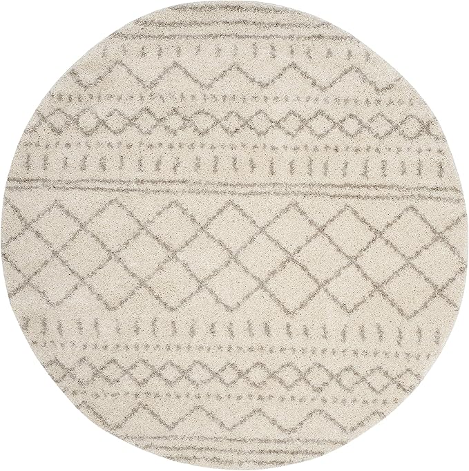 SAFAVIEH Arizona Shag Collection Area Rug - 9' Round, Ivory & Beige, Moroccan Design, Non-Shedding, 1.6-inch Thick, Ideal for High Traffic Areas in Living Room, Bedroom (ASG741A-9R)