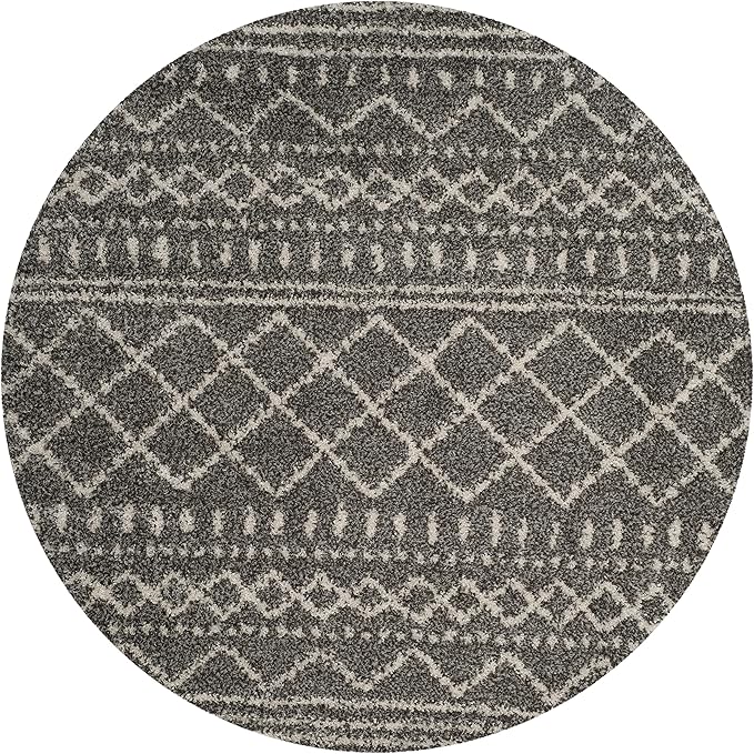 SAFAVIEH Arizona Shag Collection Area Rug - 10' Round, Charcoal/Beige, Geometric Design, Plush 1.6 Inch Thick Ideal for High Traffic Areas in Living Room, Bedroom, Dining (ASG741B)