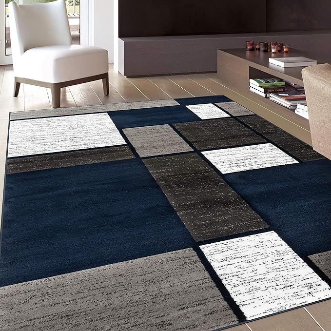 Rugshop Contemporary Modern Boxes Area Rug 6' 6" x 9' Navy