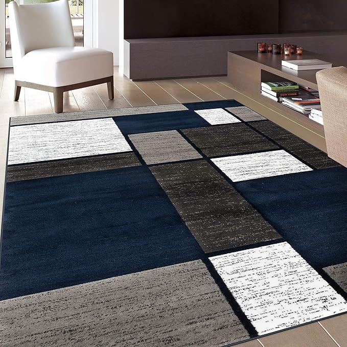 Rugshop Contemporary Modern Boxes Area Rug 9' x 12' Navy