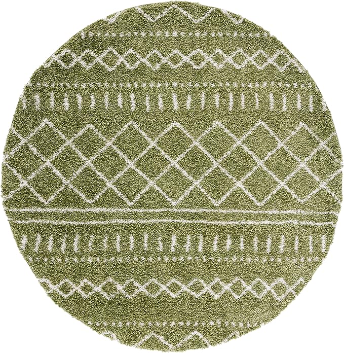 SAFAVIEH Arizona Shag Collection Area Rug - 5'1" Round, Green & Ivory, Moroccan Design, Non-Shedding & Easy Care, 1.6-inch Thick, Ideal for The Living Room, Dining, Bedroom (ASG741X)