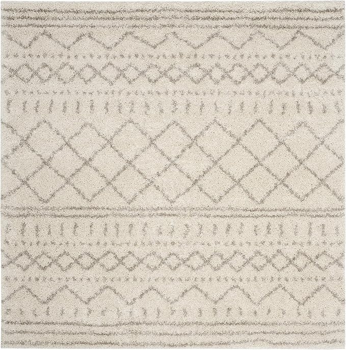 SAFAVIEH Arizona Shag Collection Area Rug - 3'2" Square, Ivory & Beige, Moroccan Design, Non-Shedding & Easy Care, 1.6-inch Thick Ideal for High Traffic Areas in Living Room, Bedroom (ASG741A)