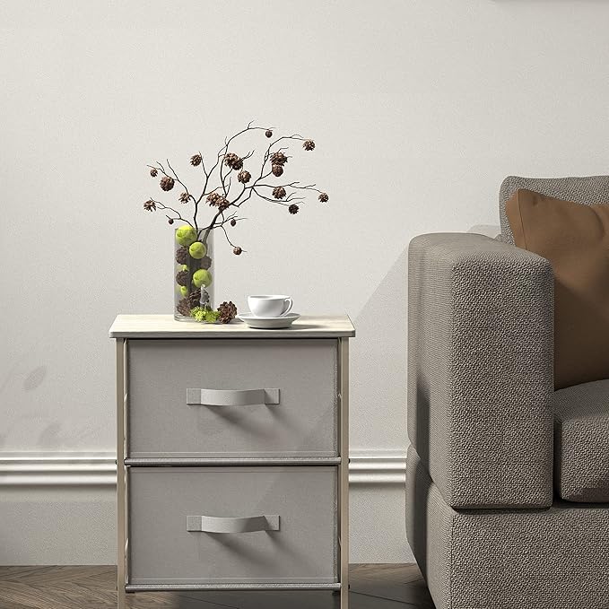 Simple Houseware 2 Tier Night Stands Dresser for Bedroom Organizer Drawer Storage Tower, Grey