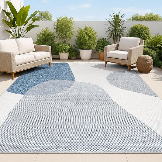 JONATHAN Y Geometric Organic Shapes Indoor Outdoor Area Rug 4X6 Cream/Navy, Zia Modern for Backyard, Patio, Porch, Easy-Cleaning, High Traffic, Pet-Friendly, Non-Shedding (TSN306B-4)