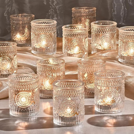 30 Pack Clear Glass Votive Candle Holders, Vintage Candle Holder Bulk, Tealight Candle Holders for Table Centerpieces, Home, Bridal Shower, Birthday, Christmas, Thanksgiving Party Table Decor