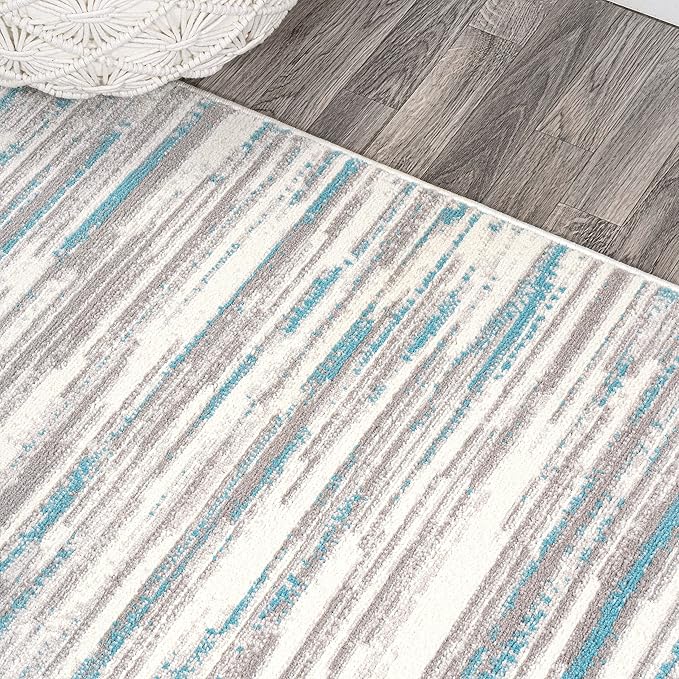 JONATHAN Y Speer Abstract Linear Stripe Gray/Blue Runner Rug, 2x8, Contemporary, Rustic, Easy-Cleaning for Living Room, Bedroom, Kitchen, Pet Friendly, Non-Shedding (LUX106A-28)
