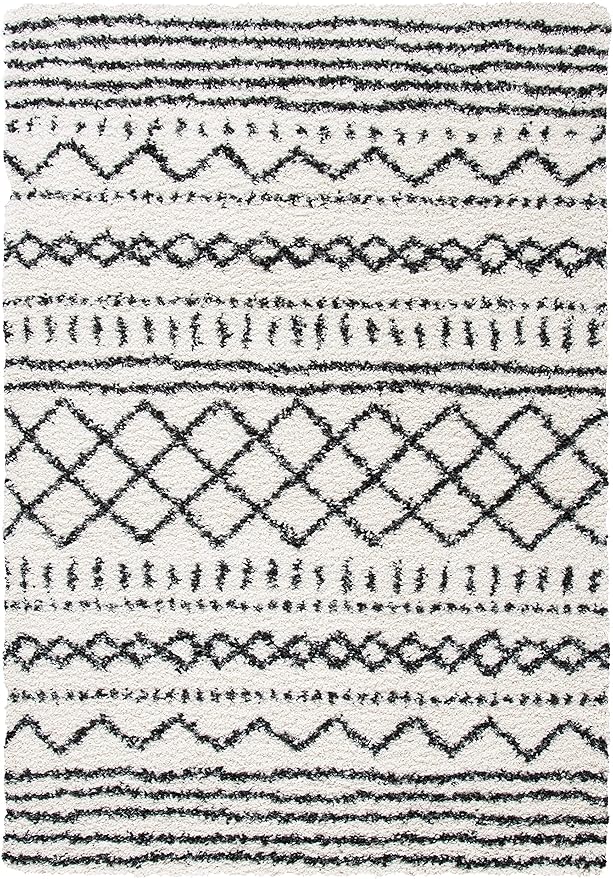 SAFAVIEH Arizona Shag Collection Accent Rug - 4' x 6', Ivory & Black, Moroccan Design, Non-Shedding & Easy Care, 1.6-inch Thick Ideal for High Traffic Areas in Entryway, Living Room, Bedroom (ASG741Z)