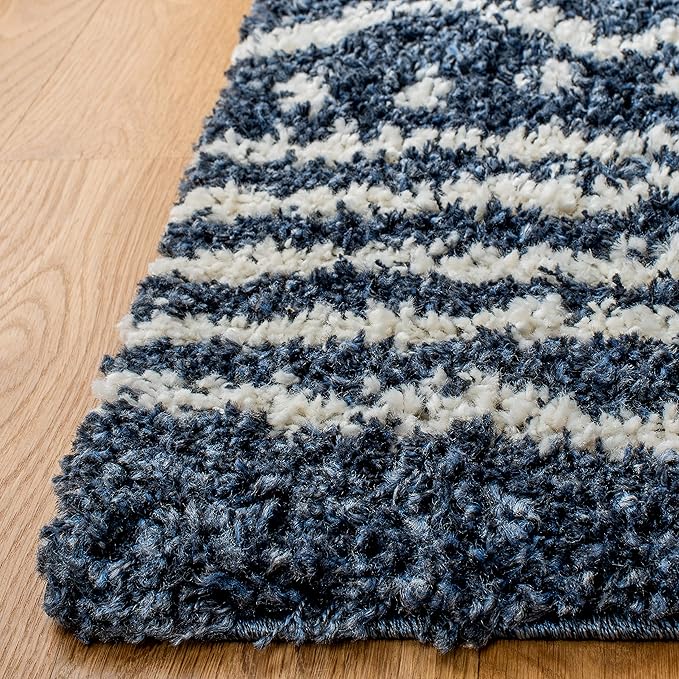 SAFAVIEH Arizona Shag Collection Area Rug - 5'1" x 7'6", Slate Blue & Ivory, Moroccan Design, Non-Shedding & Easy Care, 1.6-inch Thick Ideal for High Traffic Areas in Living Room, Bedroom (ASG741L)