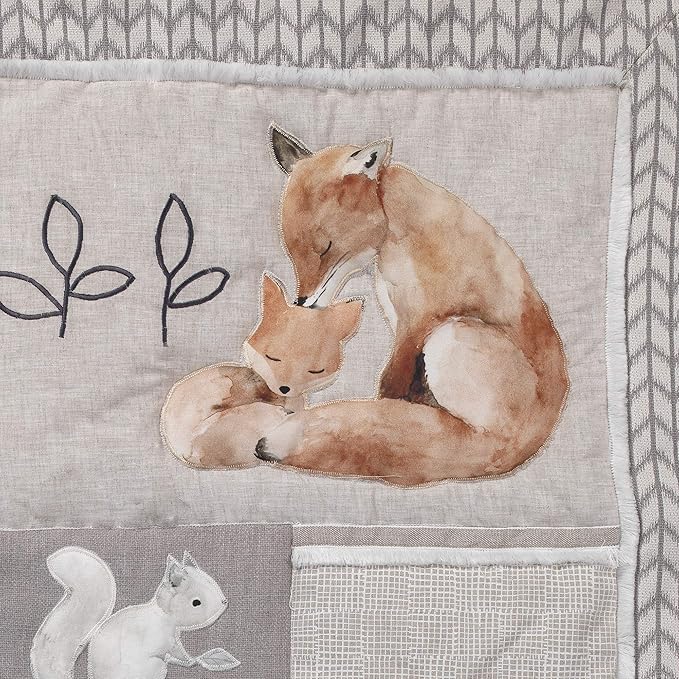 Lambs & Ivy Painted Forest 4-Piece Crib Bedding Set - Gray, Beige, White