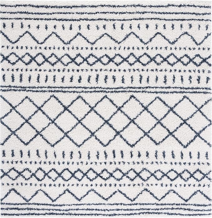 SAFAVIEH Arizona Shag Collection Area Rug - 6'7" Square, Ivory & Slate, Moroccan Design, Non-Shedding & Easy Care, 1.6-inch Thick Ideal for High Traffic Areas in Living Room, Bedroom (ASG741M)