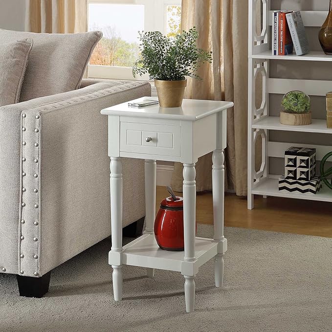 Convenience Concepts French Country Khloe 1 Drawer Accent End Table 14" - Traditional Farmhouse Side Table with Storage Drawer and Shelf for Living Room, White