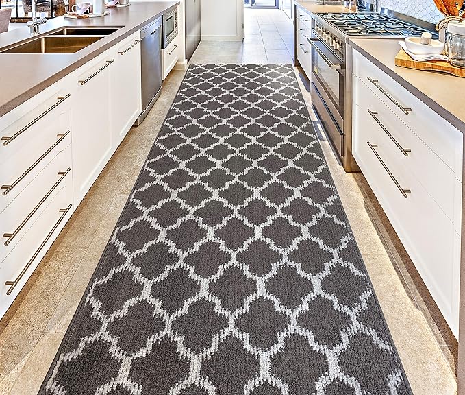 Custom Size Modern Runner Rug Carpet for Hallway Entryway Foyer Kitchen, Slip Resistant Latex Rubber Backed 31 inch Wide X Customized Length, Dark Grey, 31 inch X 5 feet
