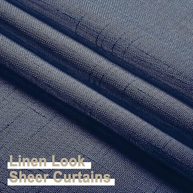 Aiyufeng Linen Textured Blue Sheer Curtains 72 inches Long 2 Panels, Sheer Navy Blue Curtains Breathable Elegant Drapes for Living Room Kitchen, 40Wx72L inch
