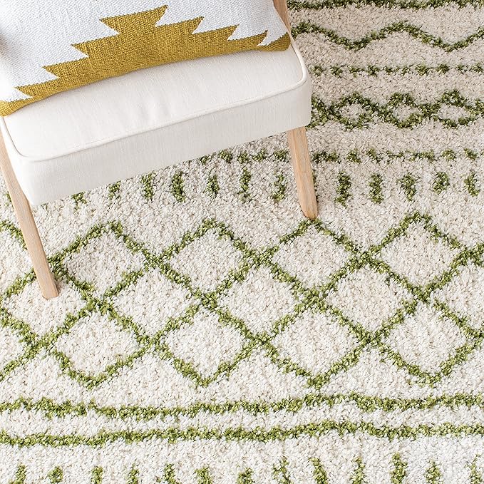 SAFAVIEH Arizona Shag Collection Area Rug - 2'6" x 14' Runner, Ivory & Green, Non-Shedding & Easy Cleaning, Plush Thick Pile, Ideal for Living Room, Bedroom, Dining Space (ASG741Y)