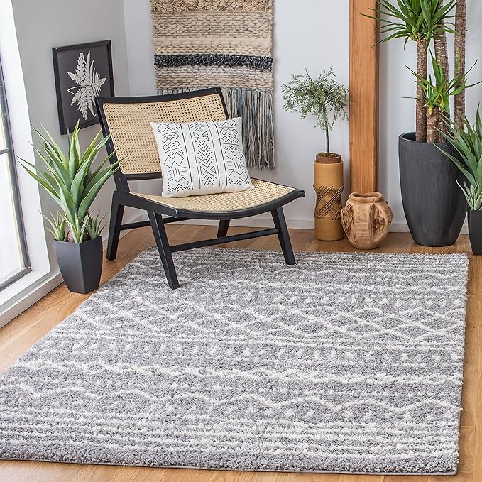 SAFAVIEH Arizona Shag Collection Area Rug - 6' x 8', Grey & Ivory, Non-Shedding & Easy Cleaning, Plush Thick Pile, Ideal for Living Room, Bedroom, Dining Space (ASG741G)