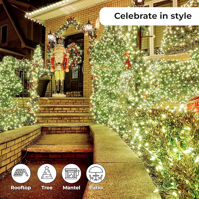 Holiday Essence Christmas LED Lights 100 Cool White String Lights for Indoor and Outdoor Decorative Use, Holiday and Tree Decor, Patio Hanging Lighting Decorations, Green Wire, 26.9 Ft, UL Certified