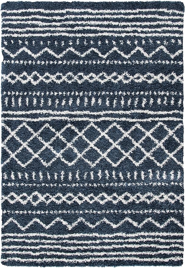 SAFAVIEH Arizona Shag Collection Area Rug - 5'1" x 7'6", Slate Blue & Ivory, Moroccan Design, Non-Shedding & Easy Care, 1.6-inch Thick Ideal for High Traffic Areas in Living Room, Bedroom (ASG741L)